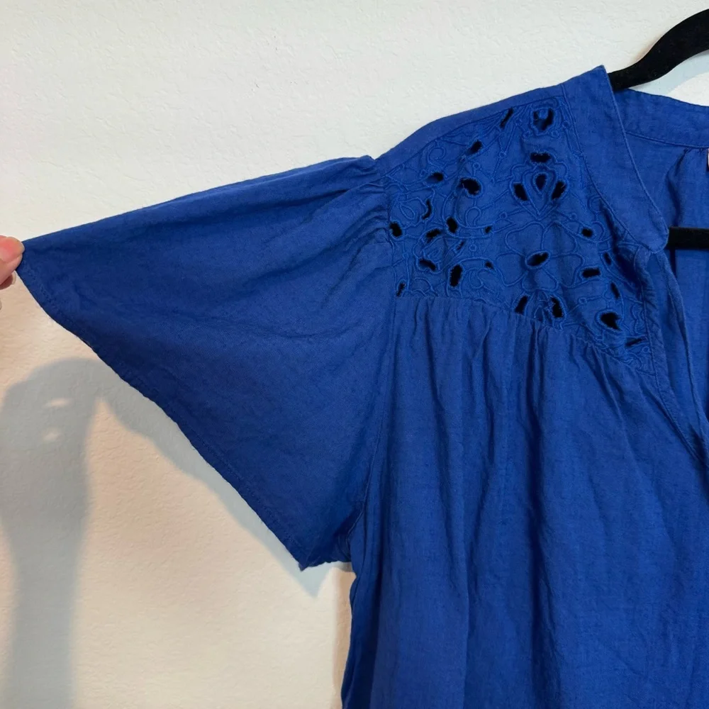Knox Rose Blue Peasant Embroidered Short Sleeve Blouse - Picture 3 of 6